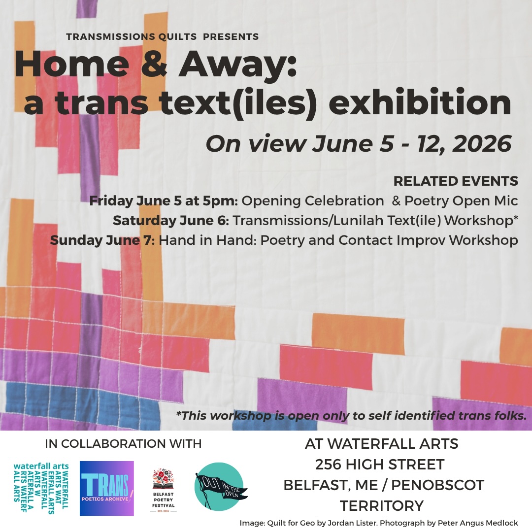 photo of a person wrapped in a quilt in the ocean sharing details for a transgender textile show in New York City in April