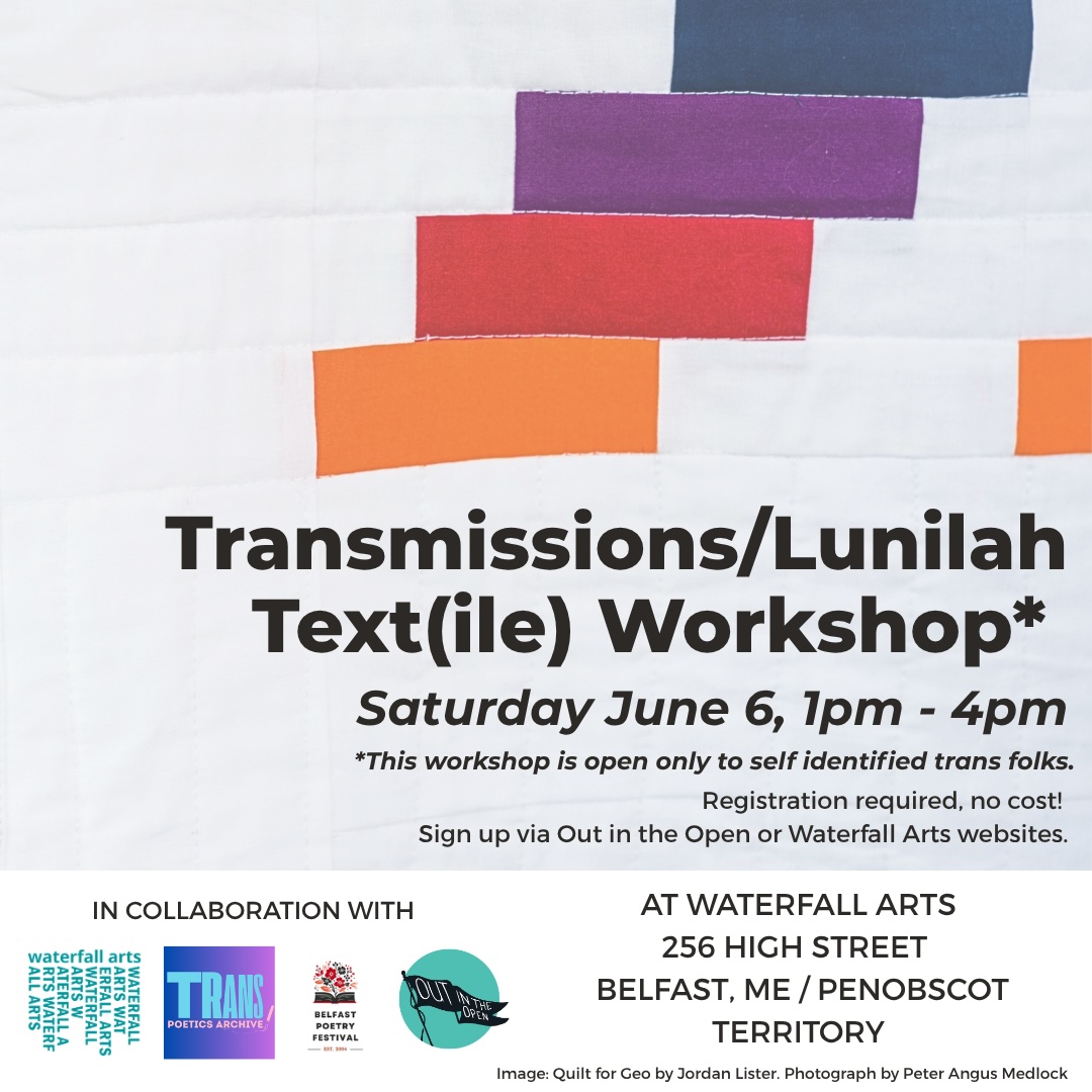 photo of a person wrapped in a quilt in the ocean sharing details for a transgender textile show in New York City in April